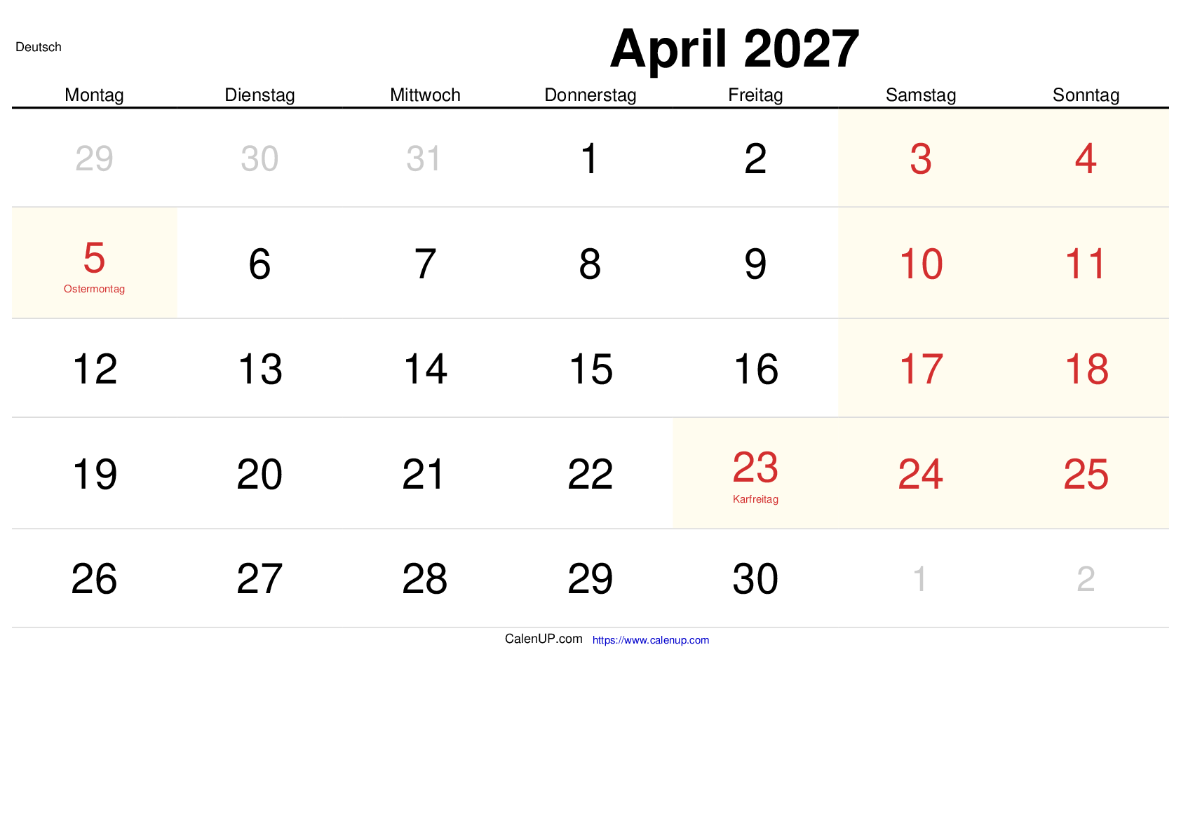 April 2027 Kalender