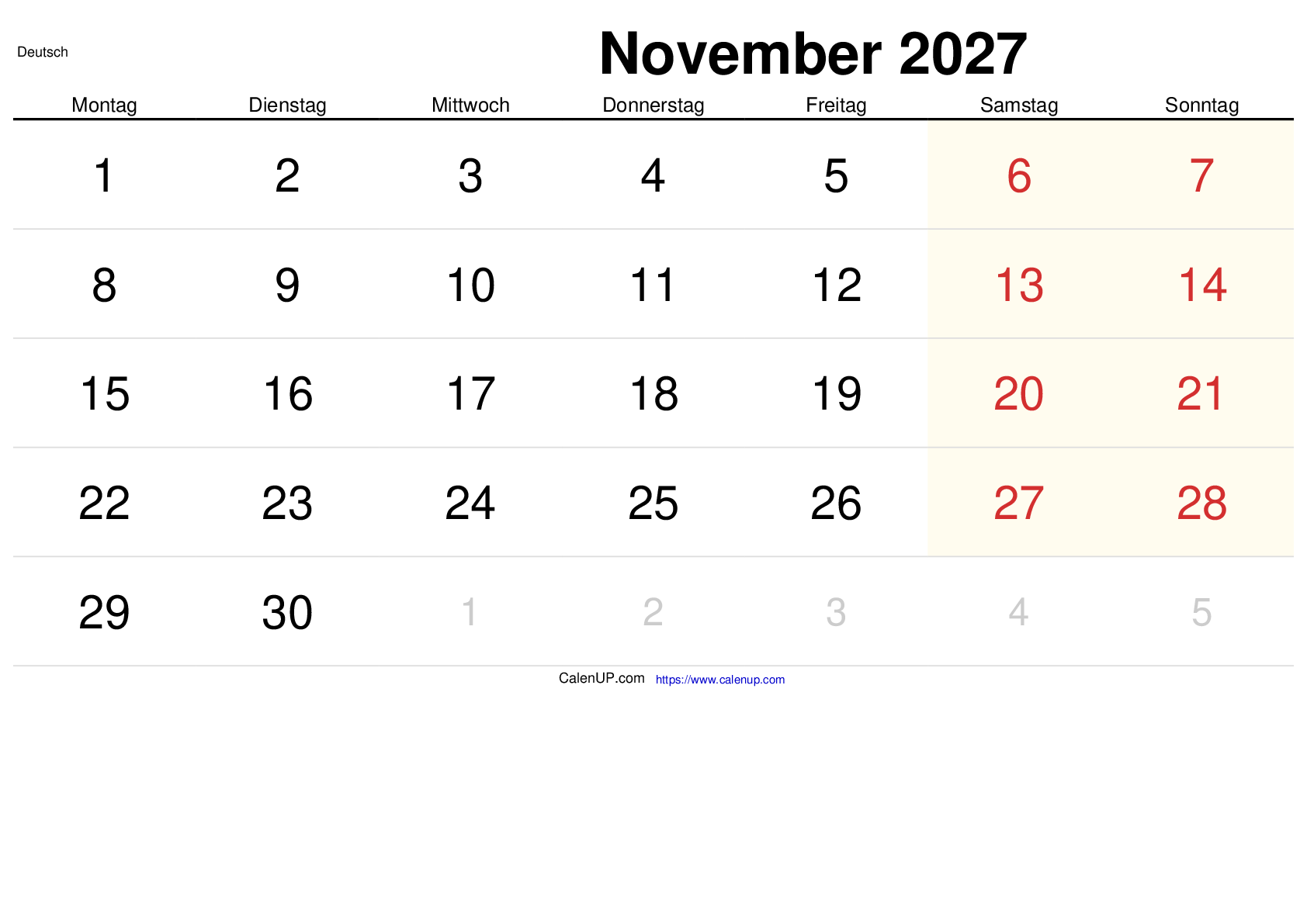 November 2027 Kalender