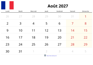 Calendrier Août 2027