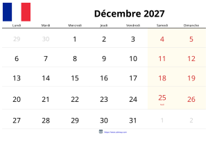 Calendrier Décembre 2027