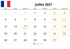 Calendrier Juillet 2027