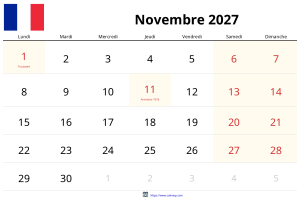 Calendrier Novembre 2027