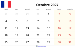 Calendrier Octobre 2027