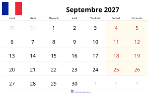 Calendrier Septembre 2027