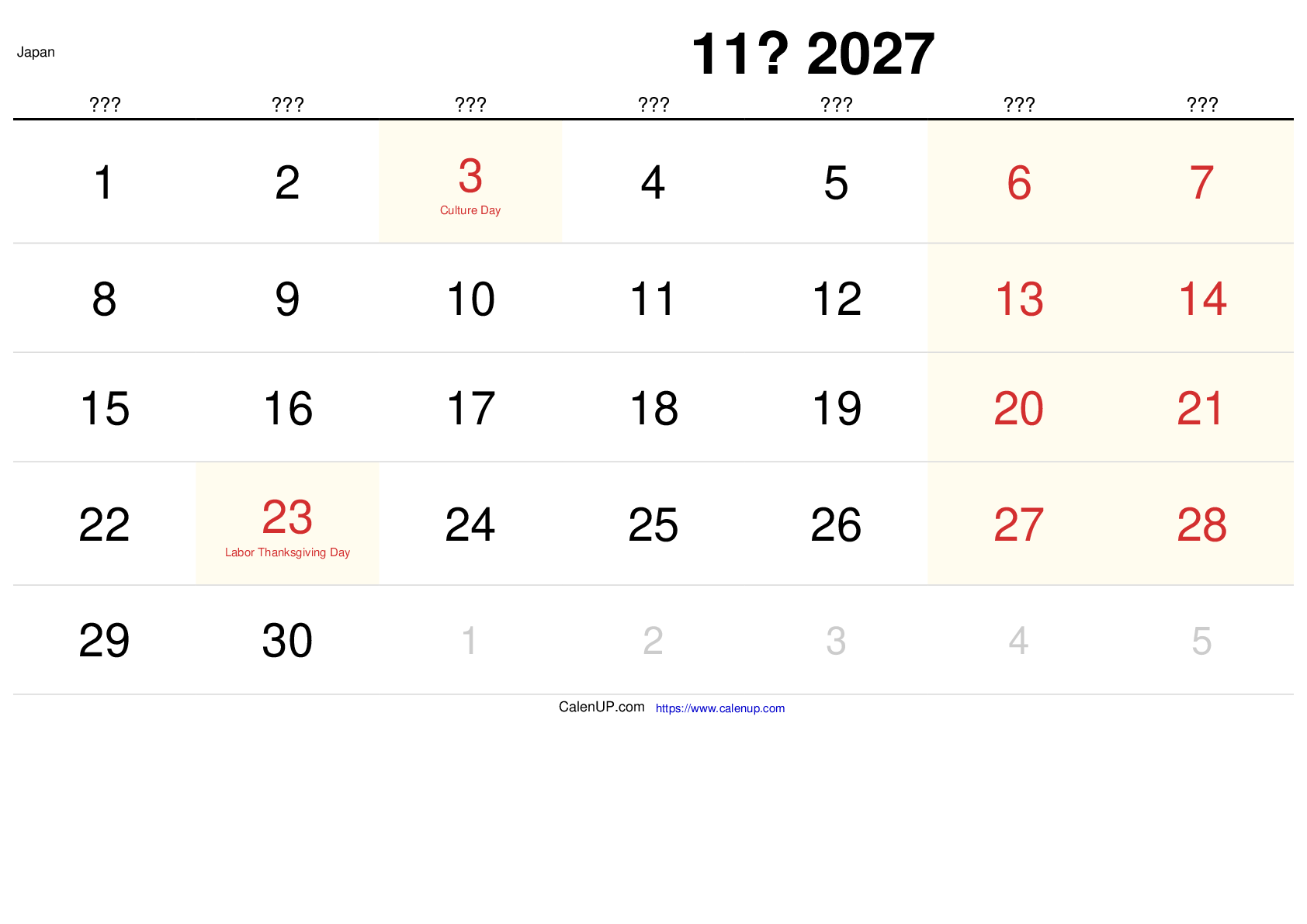 November 2027 Kalender