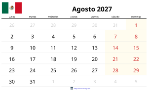 अगस्त 2027 कैलेंडर