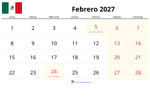 Calendrier Février 2027