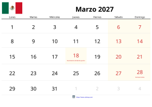 Calendario Marzo 2027