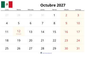 Calendrier Octobre 2027