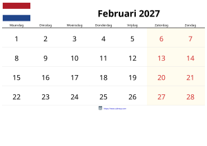 Februari 2027 Kalender