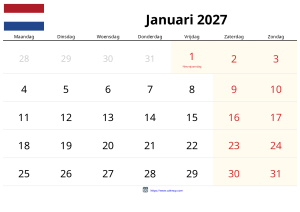 Januari 2027 Kalender