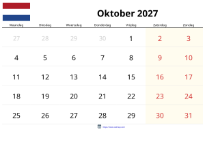 Oktober 2027 Kalender