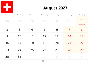 Calendario Agosto 2027