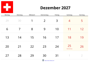 Calendario Diciembre 2027