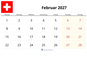 Calendario Febrero 2027