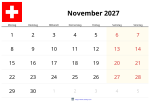 Calendario Noviembre 2027