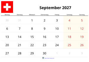 Calendario Septiembre 2027