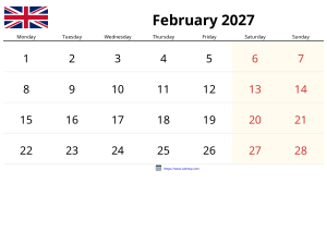 Februar 2027 Kalender