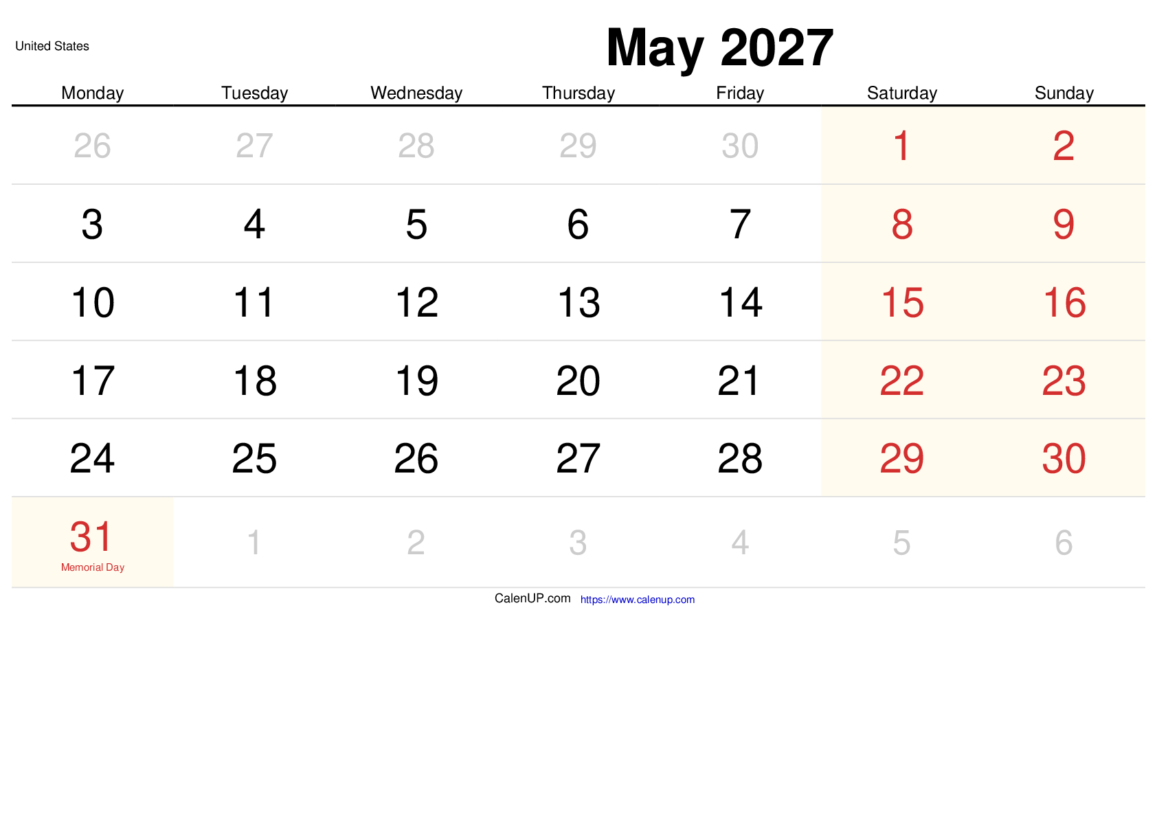 May 2027 Calendar