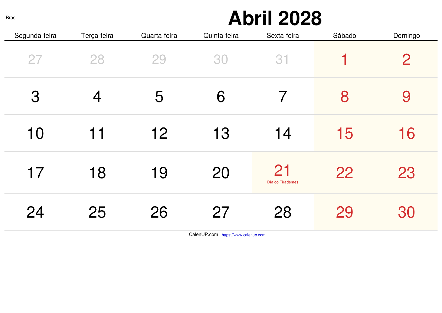 April 2028 Kalender