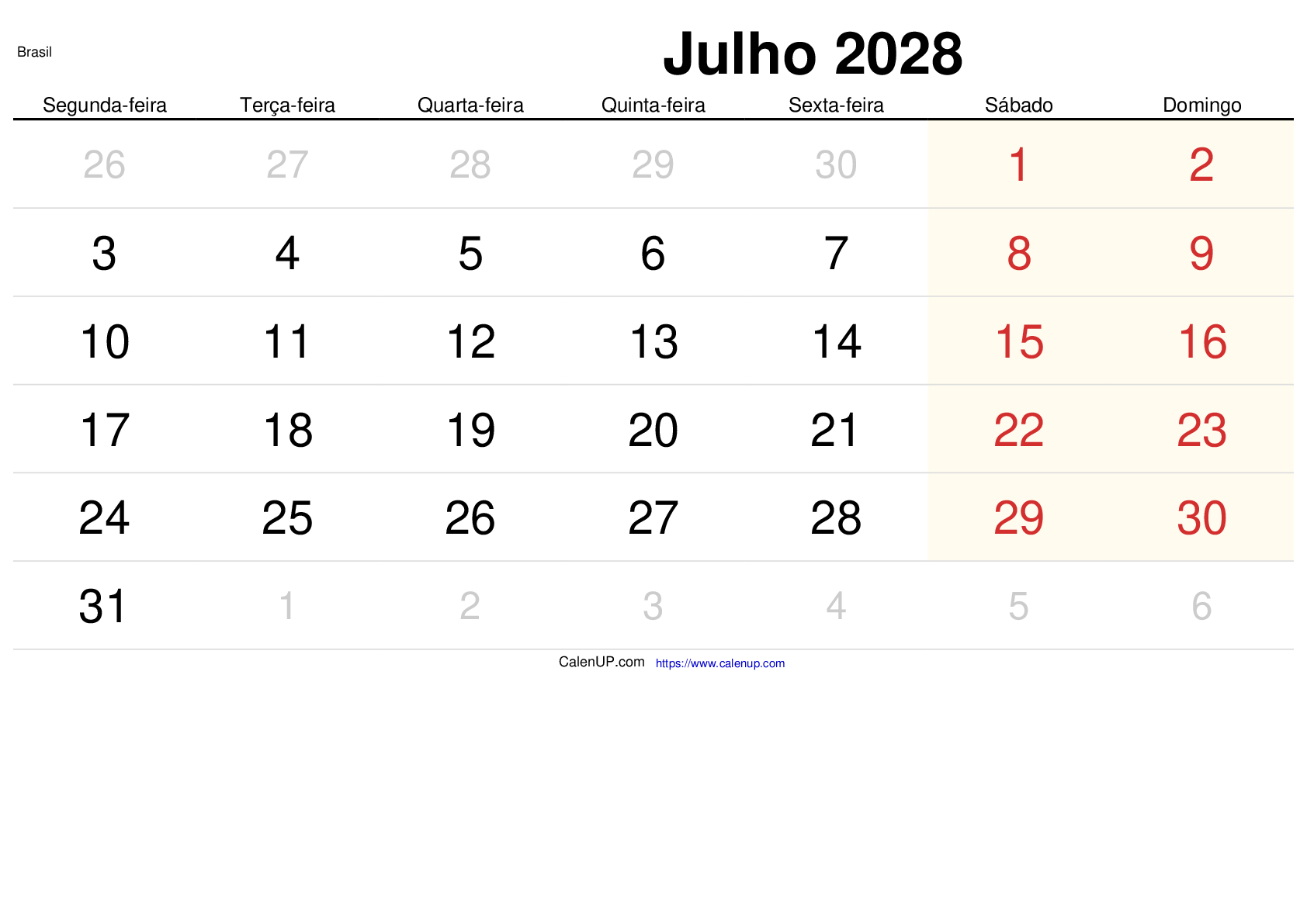 Juli 2028 Kalender