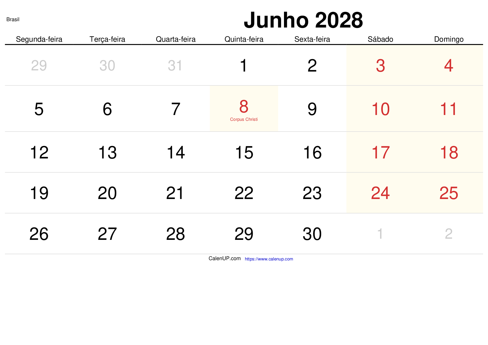 Juni 2028 Kalender