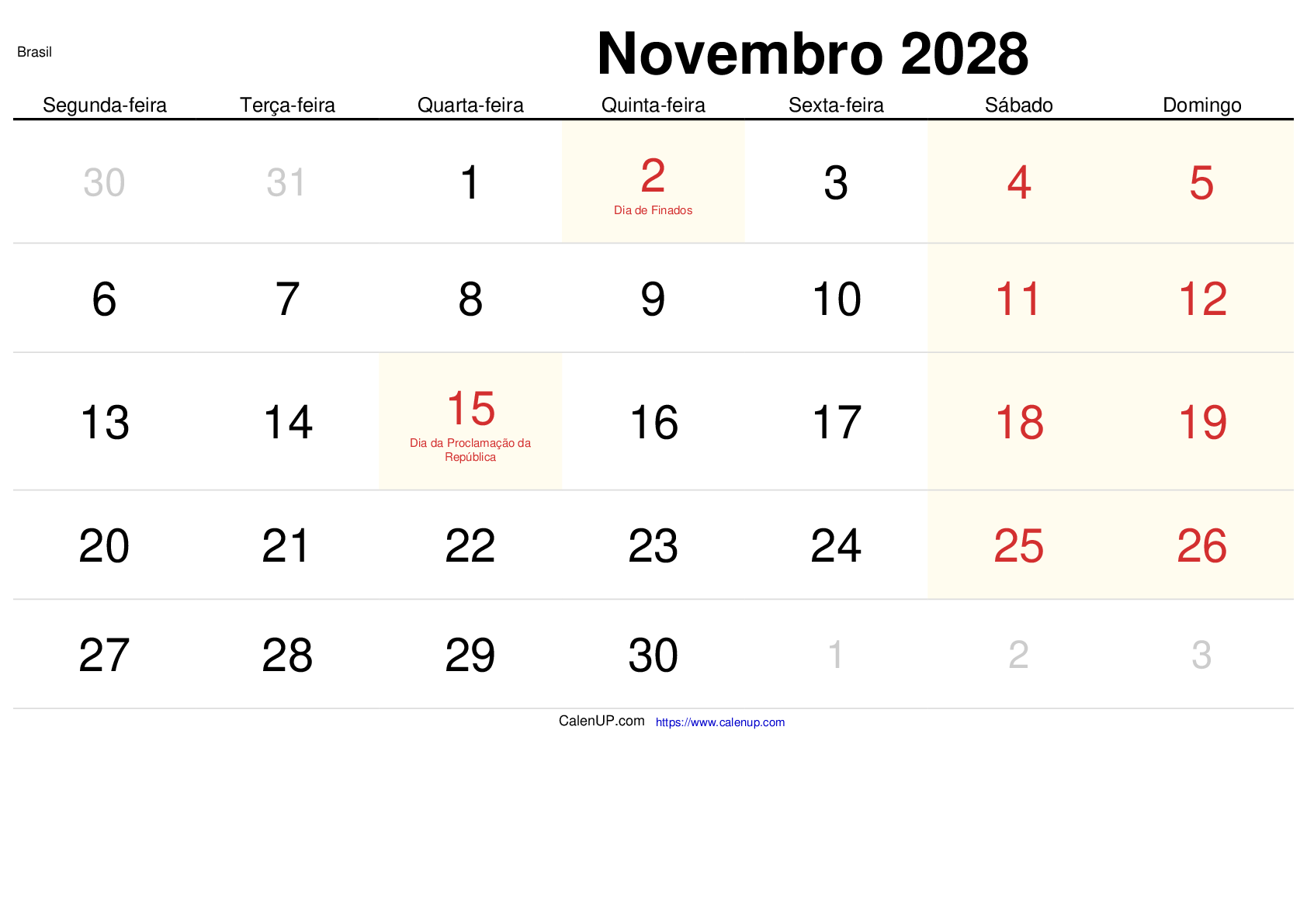 November 2028 Kalender