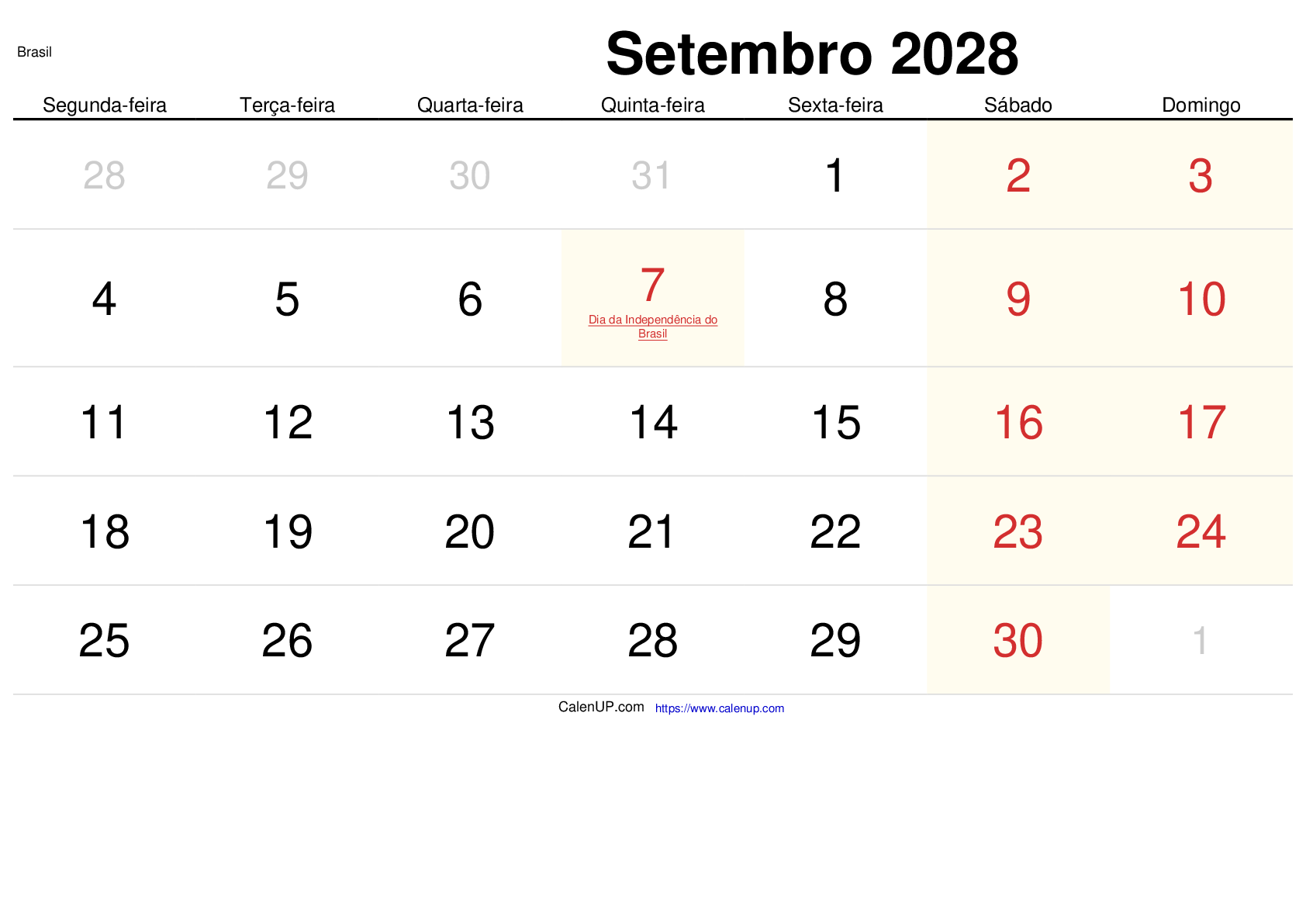 September 2028 Kalender