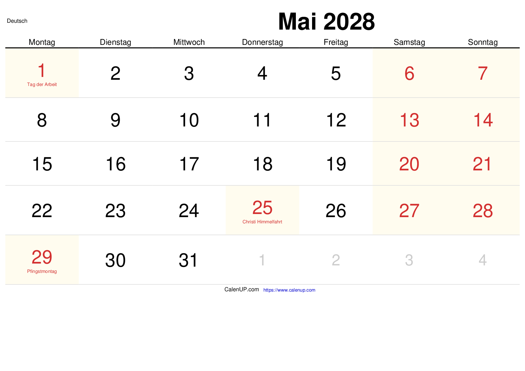 Mai 2028 Kalender