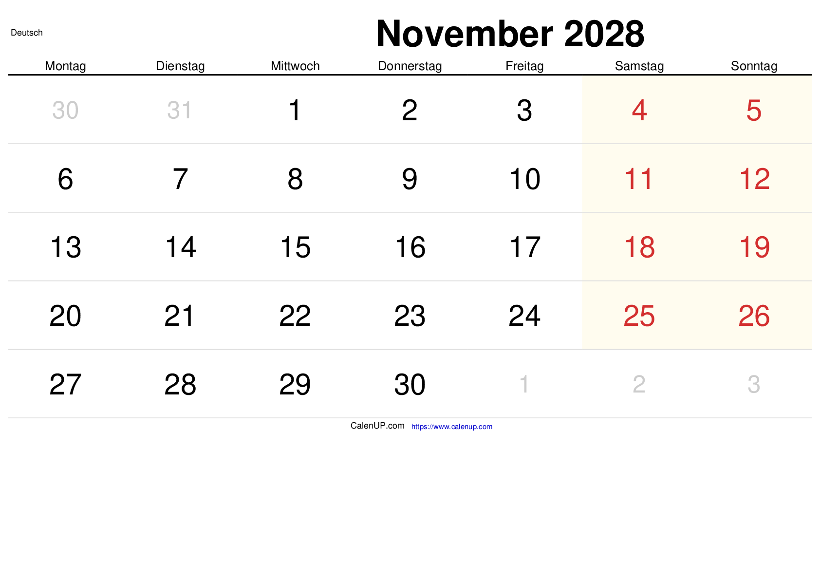 November 2028 Kalender