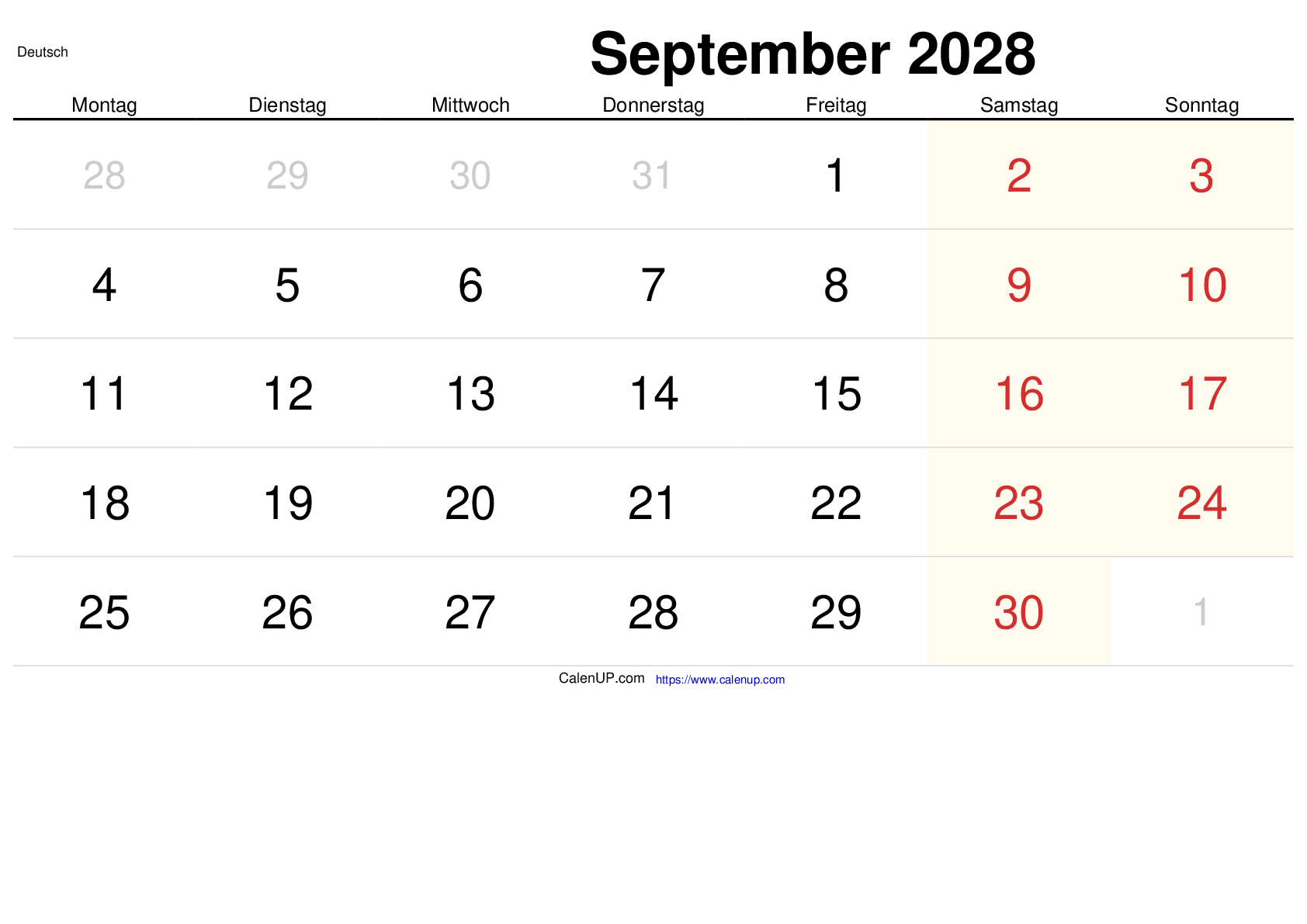 September 2028 Kalender