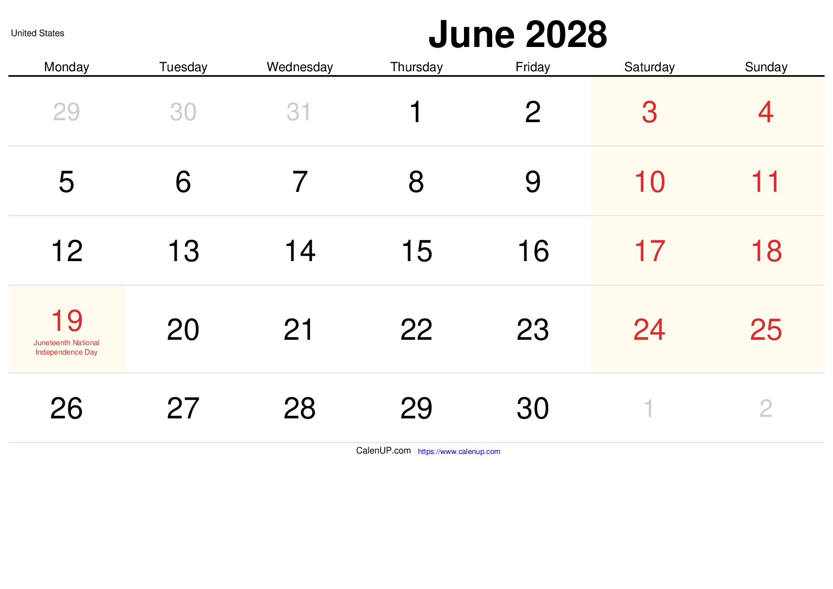 June 2028 Calendar