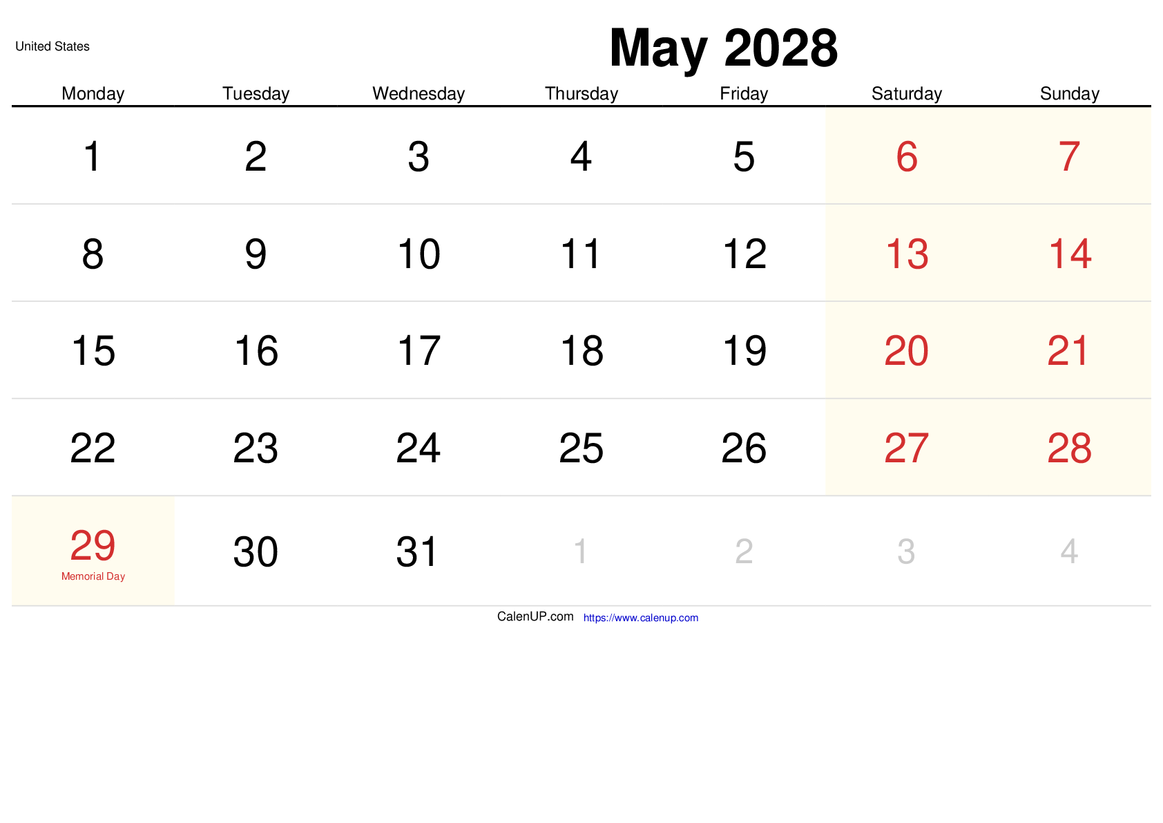 May 2028 Calendar