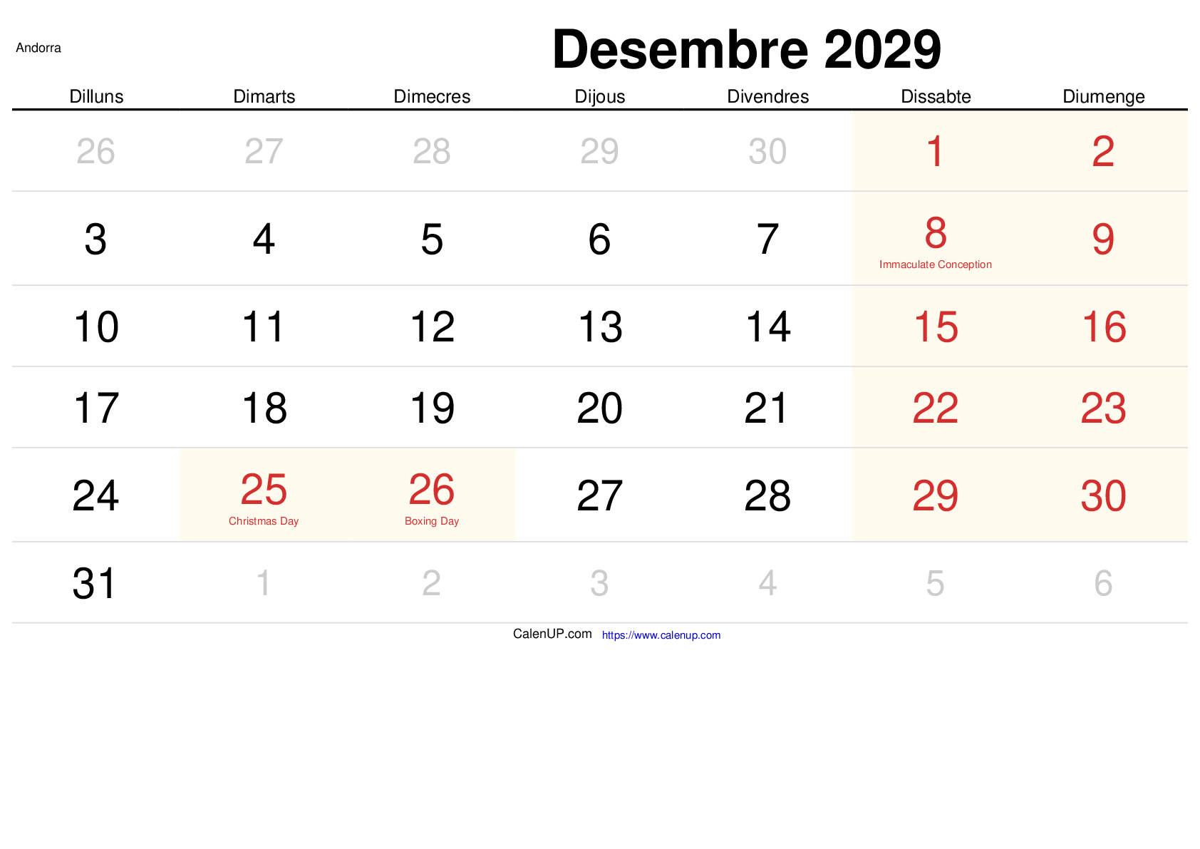 Desember 2029 Kalender