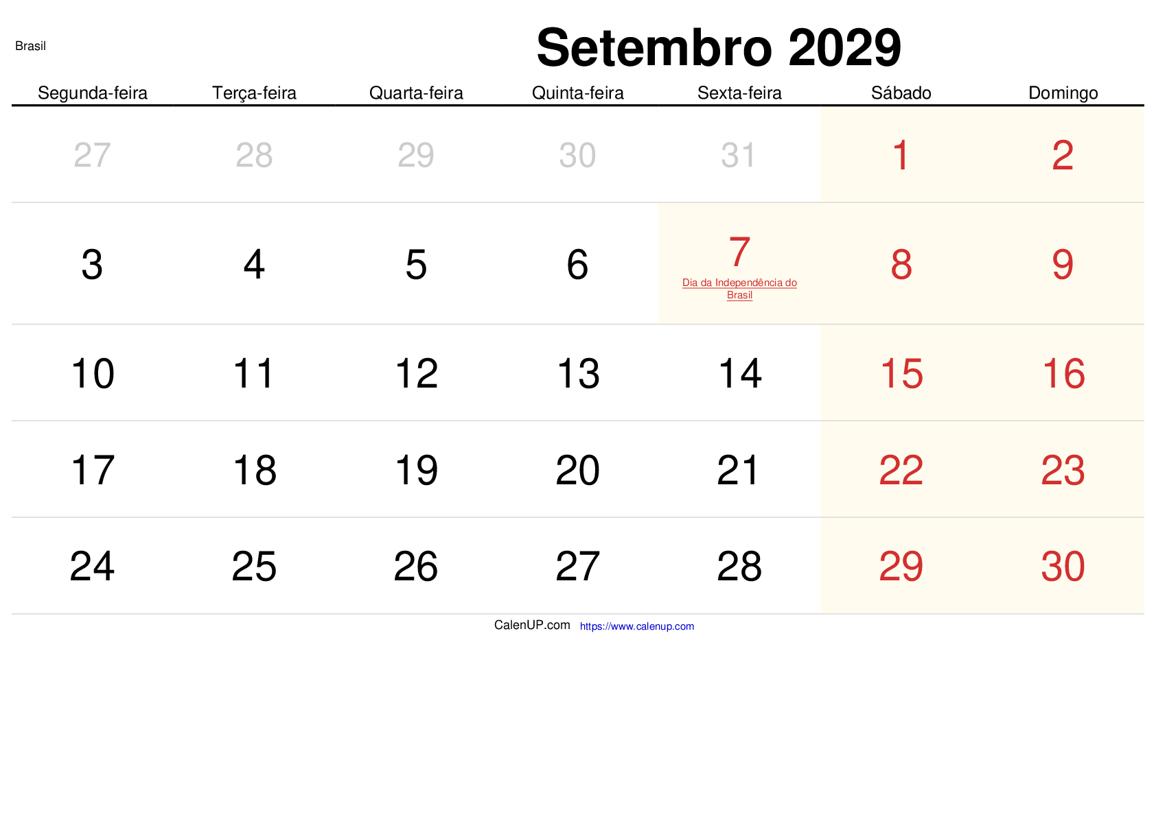 September 2029 Kalender