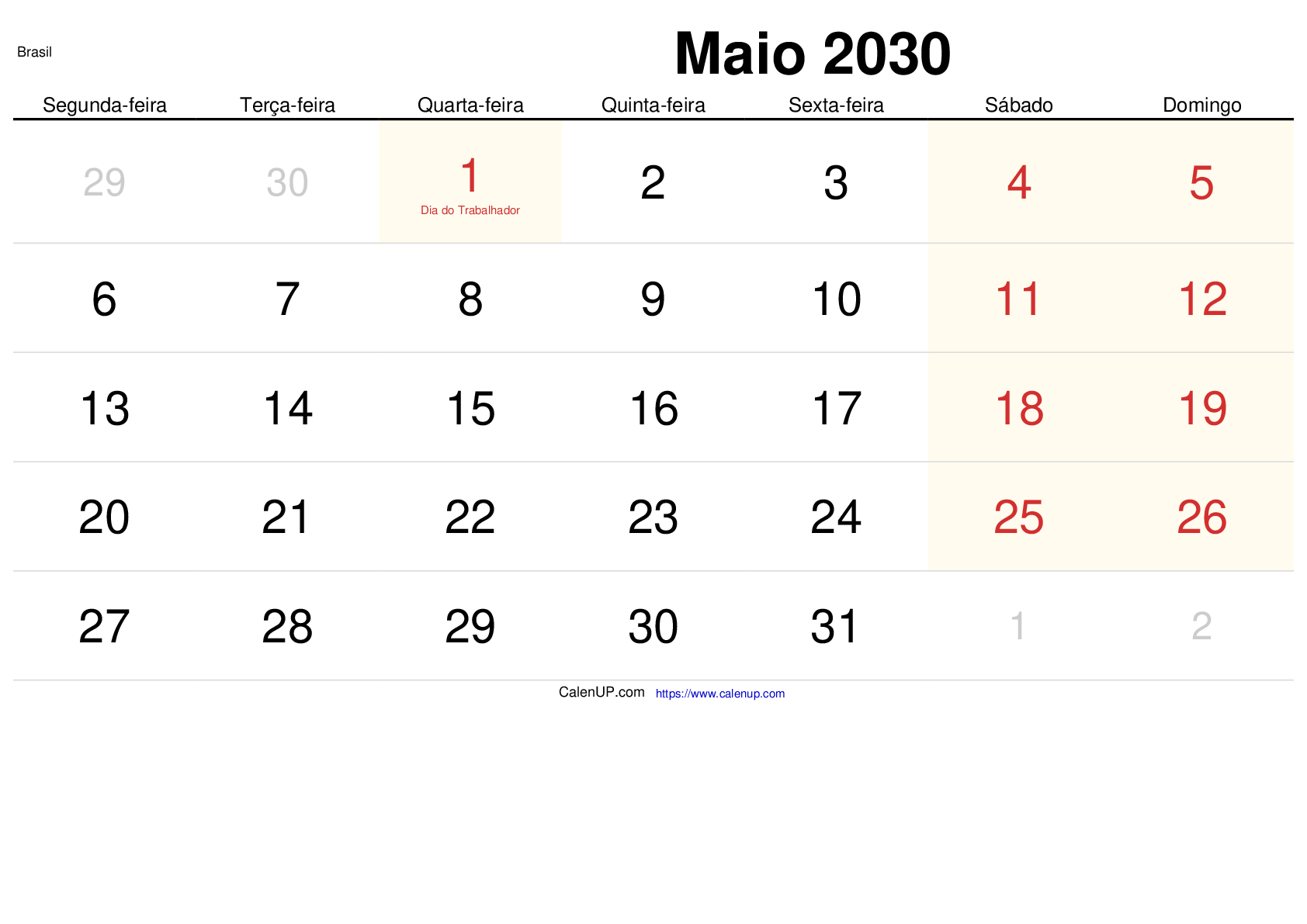 May 2030 Calendar