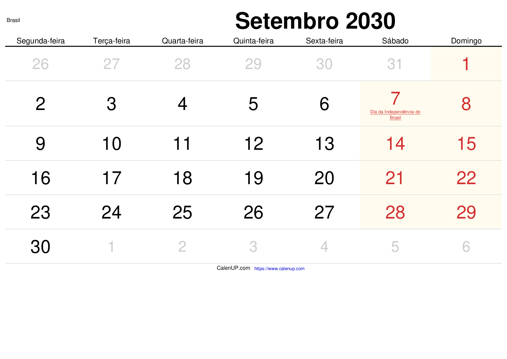 September 2030 Calendar