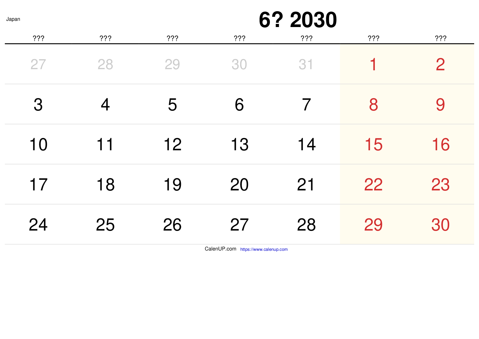 Juni 2030 Kalender